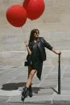 Pilcro Real Leather Bomber Jacket In Black
