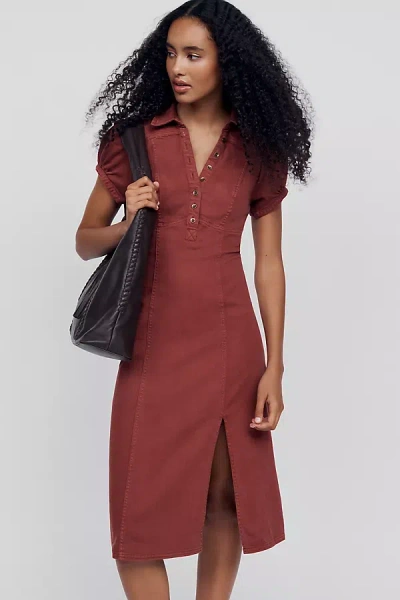 Pilcro Rebekah Denim Slim Midi Dress In Red