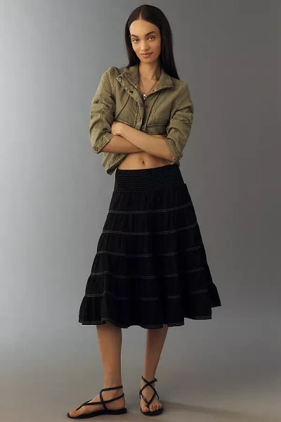 Pilcro Reese 100% European Linen Midi Skirt By  In Blue