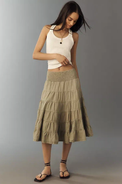 Pilcro Reese 100% European Linen Midi Skirt By  In Brown