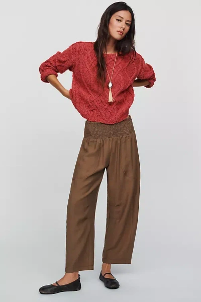 Pilcro Reese Smocked Pull-on Barrel Pants In Brown