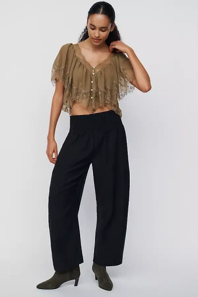 Pilcro Reese Smocked Pull-on Barrel Pants In Black