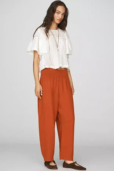 Pilcro Reese Smocked Pull-on Barrel Pants In Brown