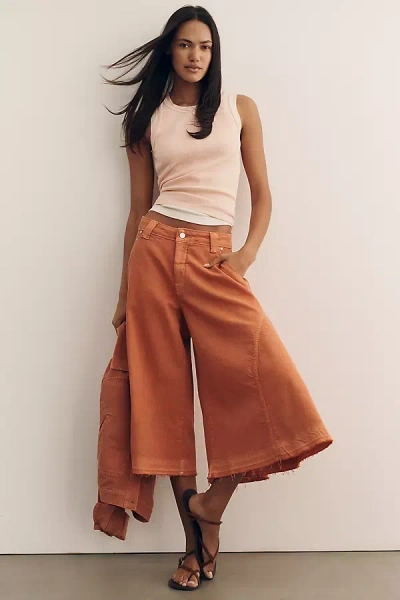 Pilcro Regenerative Cotton Circle Crop High-rise Culotte Jeans In Orange