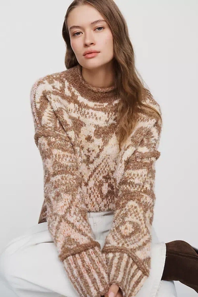 Pilcro Relaxed Intarsia Jacquard Sweater In Animal Print