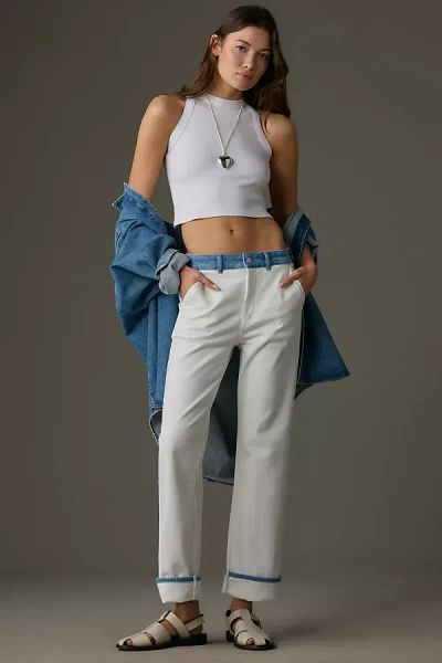 Pilcro Relaxed Patch Cuff High-rise Straight-leg Jeans In White