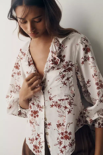 Pilcro Remy Shrunken Ruffle Collar Buttondown Shirt In Multi