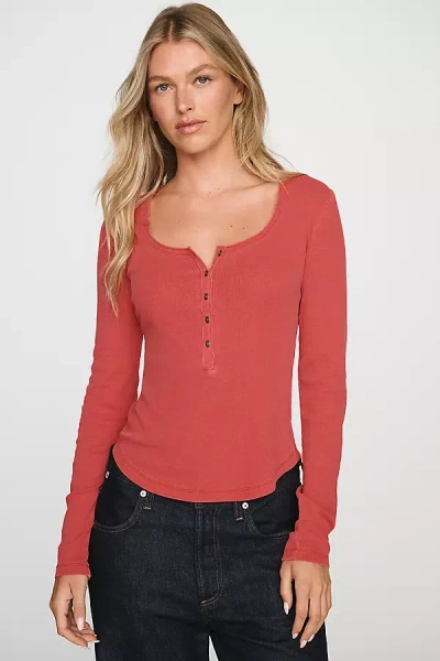 Pilcro Ribbed Long-sleeve Henley Top In Red