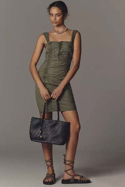 Pilcro Ruched Bubble-hem Midi Dress In Green