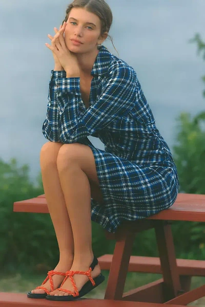 Pilcro Ruched Mini Shirtdress In Blue