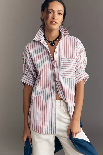 Pilcro Ruched Sleeve Buttondown Shirt In Multi