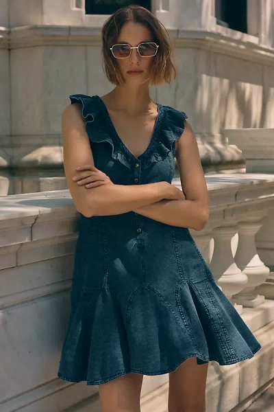 Pilcro Ruffle Denim Dress In Blue