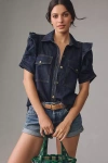Pilcro Ruffle-sleeve Denim Buttondown Shirt In Multicolor