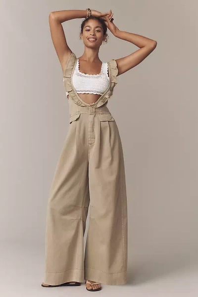 Pilcro Ruffle-strap Washed Chino Overalls