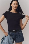 Pilcro Ruffle-trim Baby Tee In Black