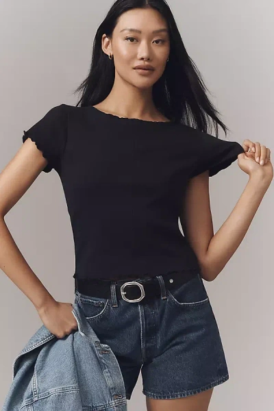 Pilcro Ruffle-trim Baby Tee In Black