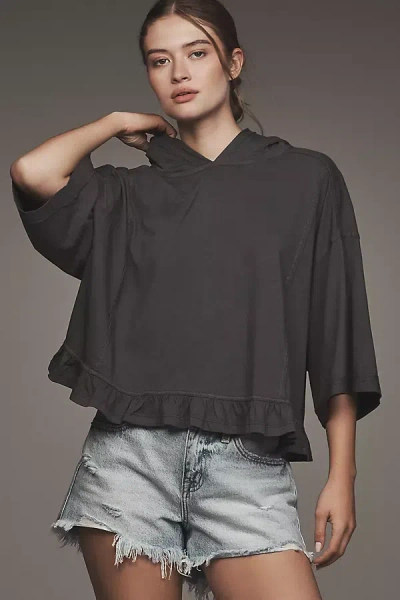 Pilcro Ruffled Hooded Top In Gray