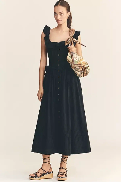Pilcro Ruffled Smocked-waist Button-front Midi Dress