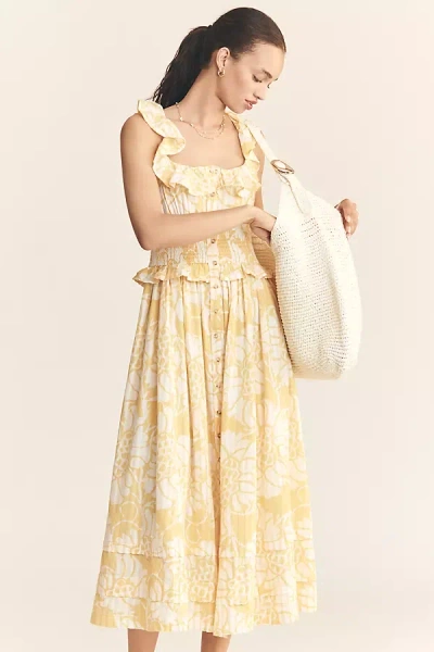 Pilcro Ruffled Smocked-waist Button-front Midi Dress