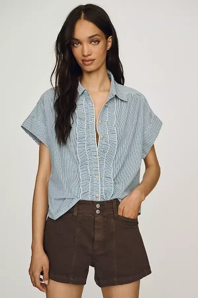 Pilcro Ruffle-front Shirt Top In Blue