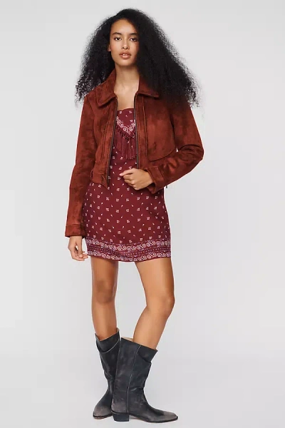Pilcro Rumi Shrunken Stretch Faux Suede Moto Jacket By  In Brown