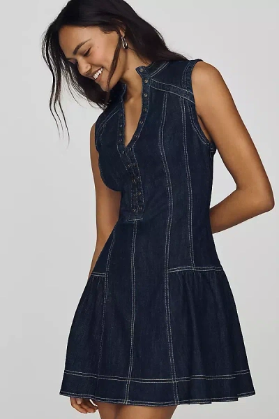 Pilcro Seamed Denim Mini Dress In Blue