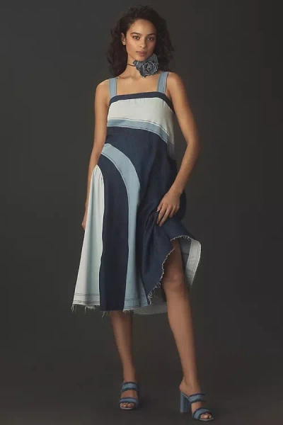 Pilcro Seamed Smocked Midi Dress In Blue