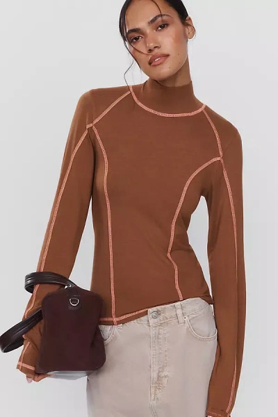 Pilcro Seamed Turtleneck Top In Purple