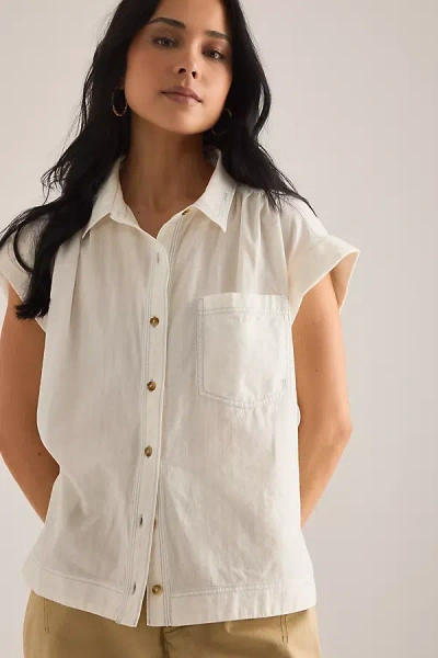 Pilcro Sheer Cap-sleeve Shirt In White