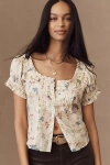 Pilcro Sheer Ruffle Puff-sleeve Blouse In Multi