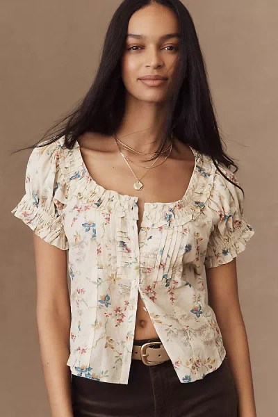 Pilcro Sheer Ruffle Puff-sleeve Blouse In Multi