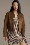 Pilcro Sherpa Fleece-lined Crop Bomber Jacket In Brown
