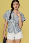 Pilcro Short-sleeve Collared Fitted-waist Blouse In Green