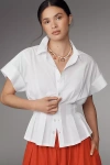 Pilcro Short-sleeve Collared Fitted-waist Blouse In White