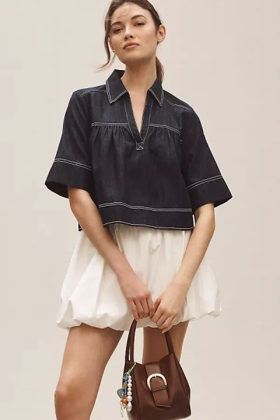 Pilcro Short-sleeve Denim Swing Top In Blue