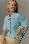 Pilcro Short-sleeve Faux Feather Cardigan Sweater In Blue
