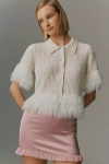 Pilcro Short-sleeve Faux Feather Cardigan Sweater In White