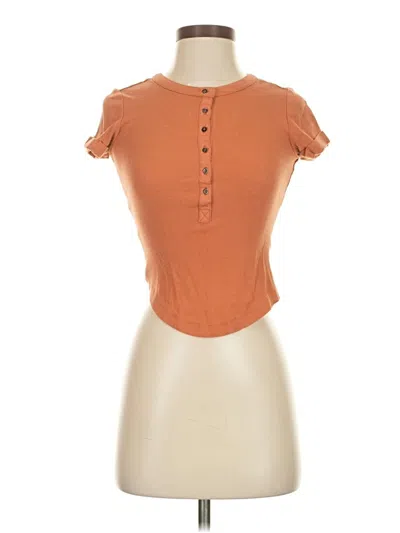 Pre-owned Pilcro Short Sleeve Henley Shirt In Orange