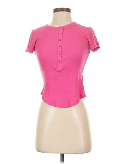 Pre-owned Pilcro Short Sleeve Henley Shirt In Pink