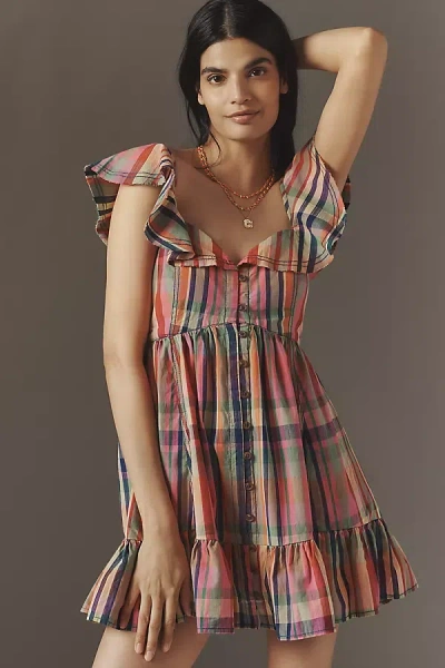 Pilcro Short-sleeve Mini Babydoll Dress In Pink