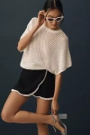 Pilcro Short-sleeve Open-stitch Dolman Sweater In White