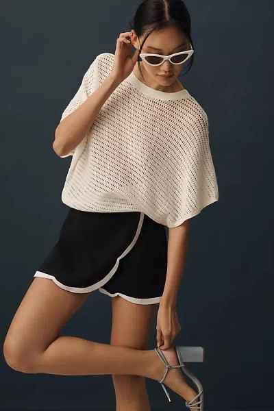 Pilcro Short-sleeve Open-stitch Dolman Sweater In White