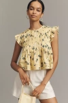 PILCRO SHORT-SLEEVE PLEATED BABYDOLL BLOUSE