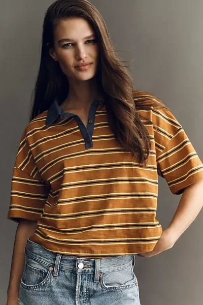 Pilcro Short-sleeve Polo Top In Brown
