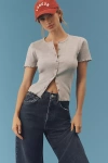 PILCRO SHORT-SLEEVE RIBBED CARDIGAN SWEATER