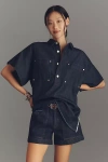 Pilcro Short-sleeve Rinsed Denim Popover Top In Blue