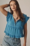 Pilcro Short Sleeve Ruffle-trim Henley Baby T-shirt In Blue