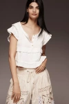 Pilcro Short Sleeve Ruffle-trim Henley Baby Tee In White