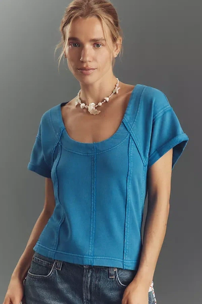 Pilcro Short-sleeve Seamed Sweatshirt In Blue