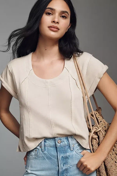 Pilcro Short-sleeve Seamed Sweatshirt In White